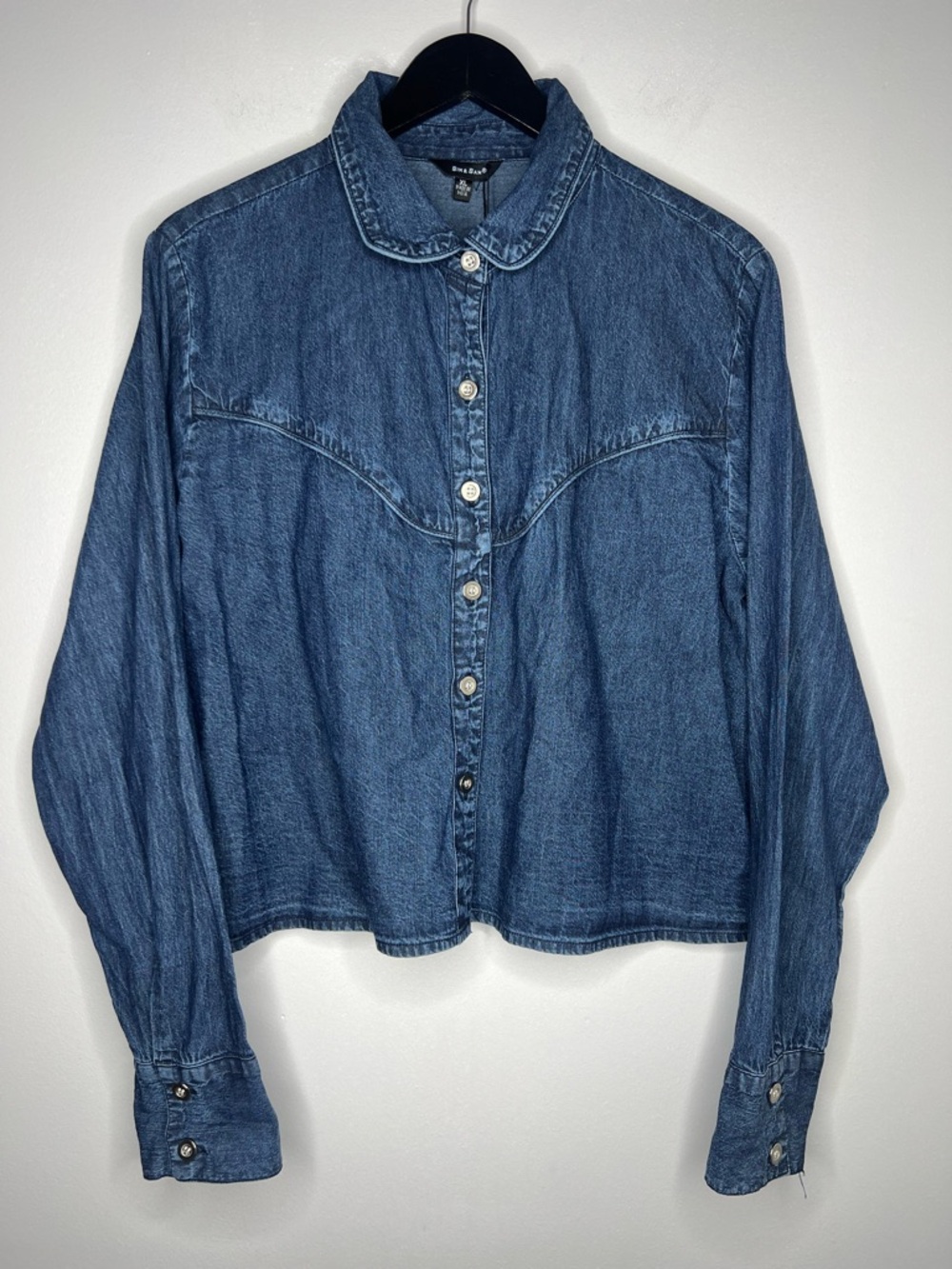 SIM & SAM Denim Button Down Shirt Cropped Western Blue Cotton XL NWT